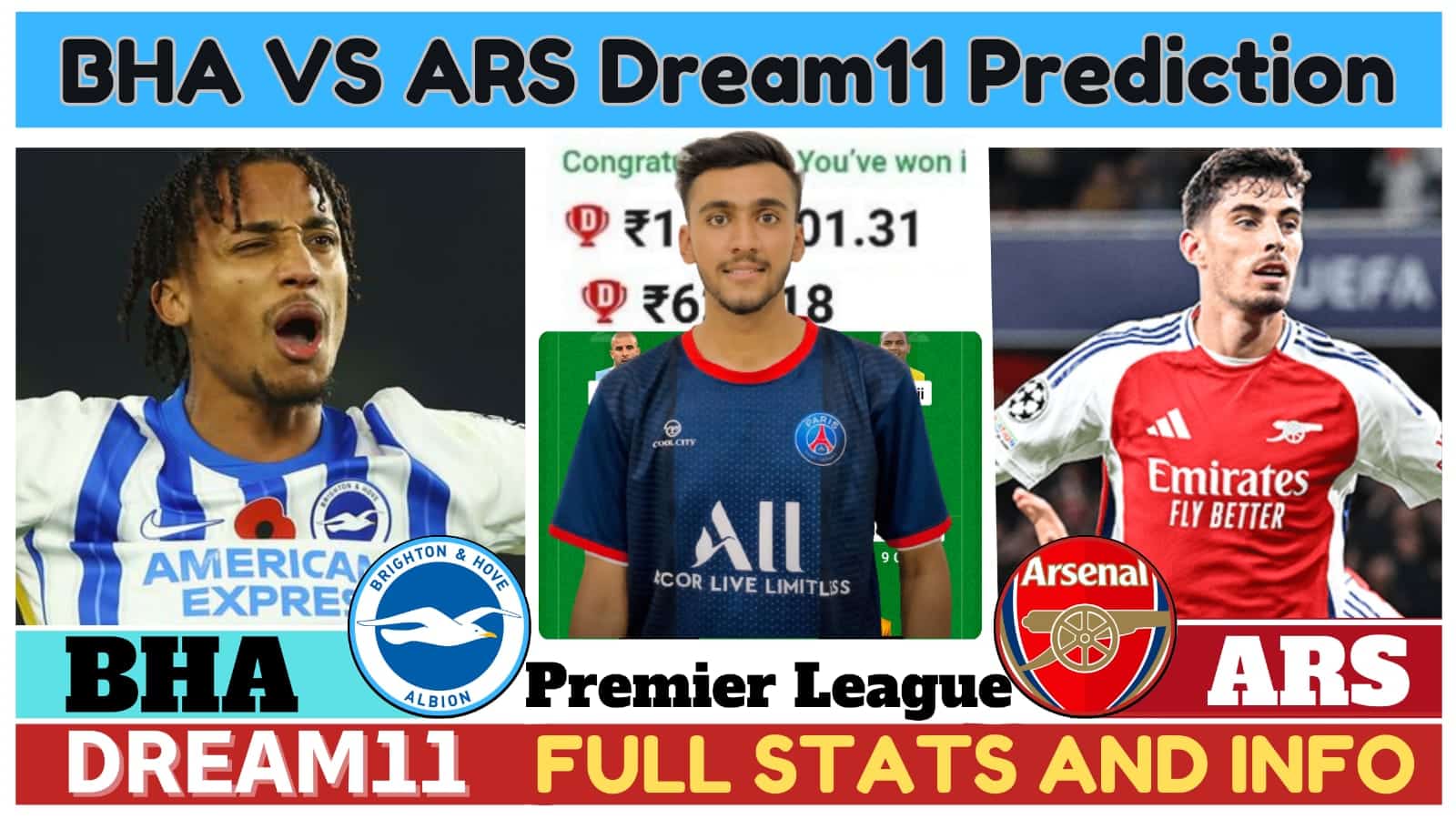 BHA VS ARS Dream11 Prediction | Brighton vs Arsenal Dream11 Team |