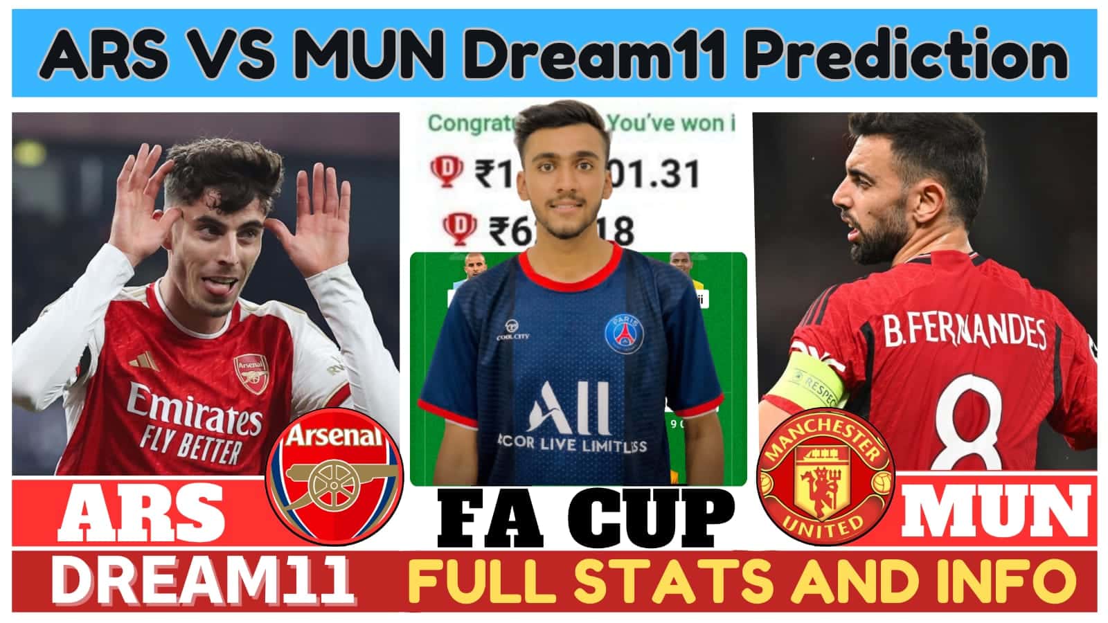 ARS VS MUN Dream11 Prediction | ARS VS MUN FA Cup Dream11 Team |