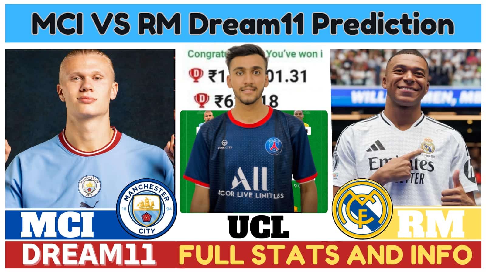 MCI VS RM Dream11 Prediction, Champions League: Manchester City vs Real Madrid Dream11 Team|