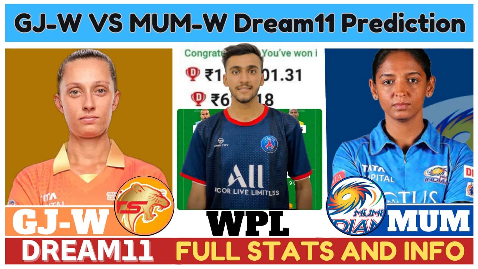 GJ W VS MUM W Dream11 Prediction, WPL: Gujarat vs Mumbai