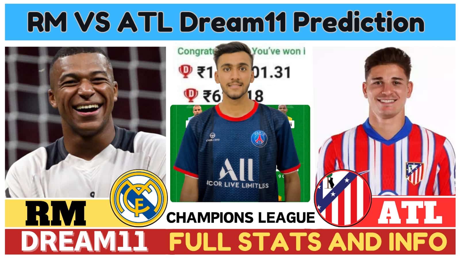 RM VS ATL Dream11 Prediction, Real Madrid vs Atletico Madrid UEFA Champions League Dream11 Team|