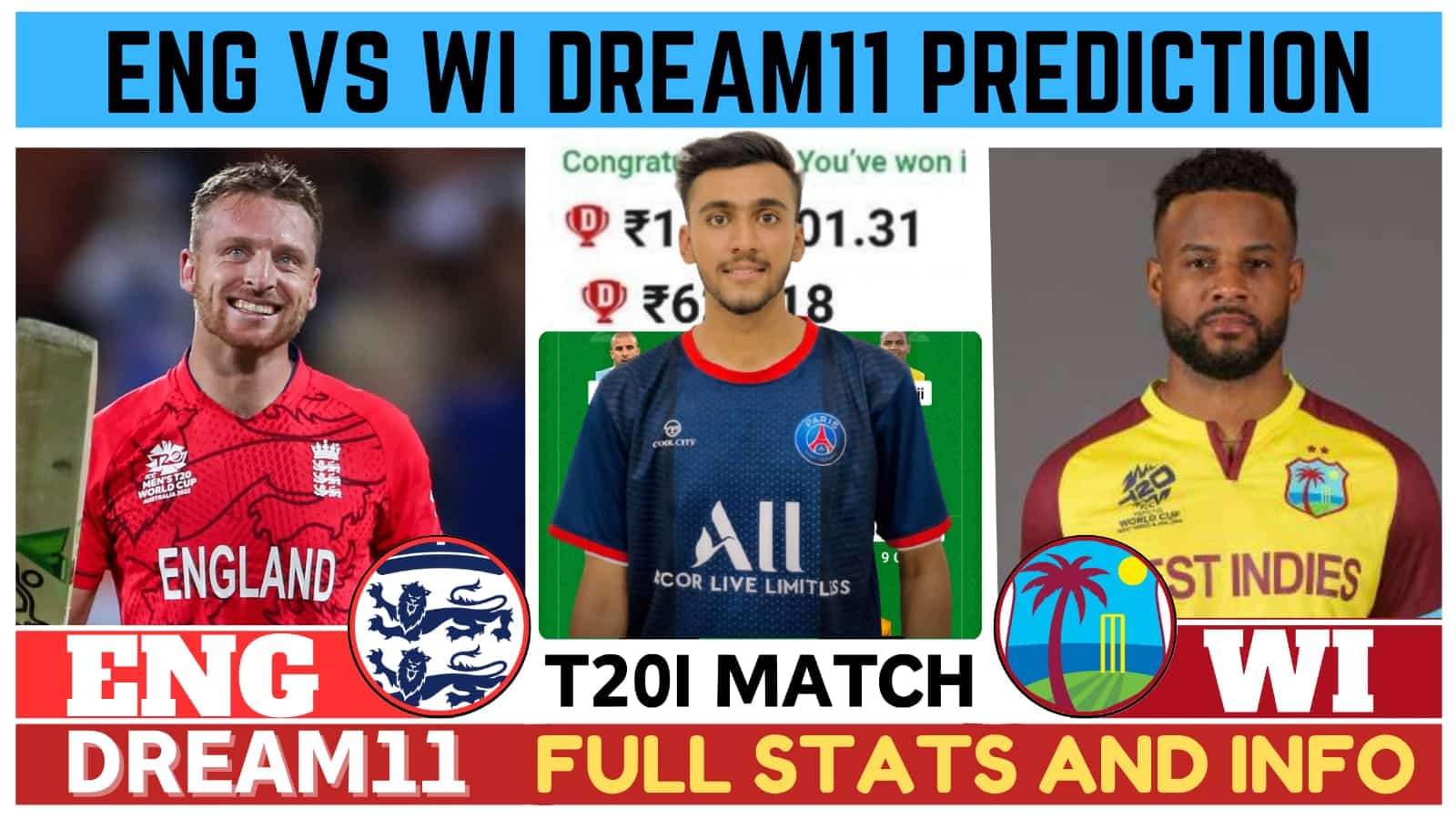 ENG vs WI Dream11 Prediction, Pitch Report, Head To Head, ENG vs WI Dream11 Team
