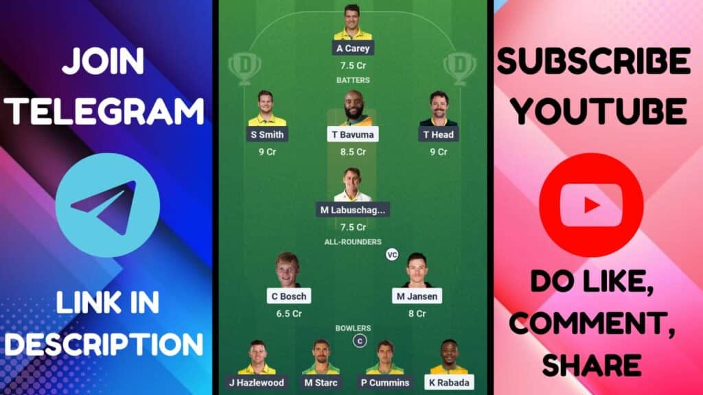 SA vs AUS Dream11 Prediction WTC Final Pitch Report, Head To Head, SA vs AUS Dream11 Team