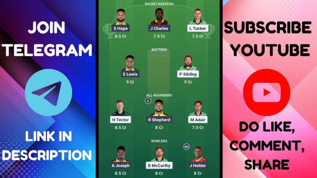 IRE vs WI Dream11 Prediction, Pitch Report, Head To Head, IRE vs WI Dream11 Team